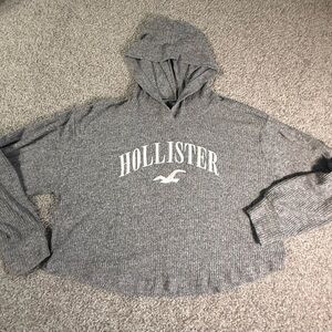 Heather Gray Hollister Waffle-Knit Super Soft Logo Cropped Hoodie – Size M